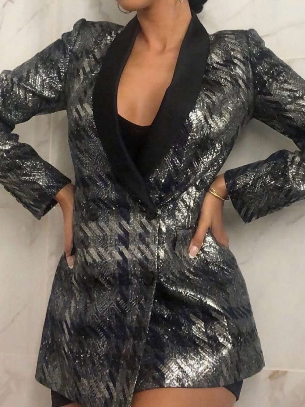 Dries Van Noten Metallic Black & Silver Blazer Jacket